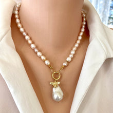 Load image into Gallery viewer, Pastel Pearl Necklace, Removable Bee & Baroque Pearl Charm