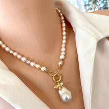 Load image into Gallery viewer, Pastel Pearl Necklace, Removable Bee & Baroque Pearl Charm