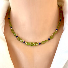 Load image into Gallery viewer, Peridot & Lapis Lazuli Dainty Short Necklace, 14k GF