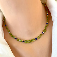 Load image into Gallery viewer, Peridot & Lapis Lazuli Dainty Short Necklace, 14k GF