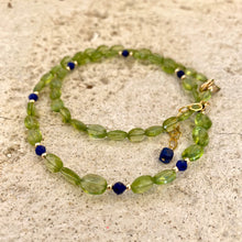 Load image into Gallery viewer, Peridot & Lapis Lazuli Dainty Short Necklace, 14k GF