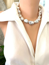 Load image into Gallery viewer, Baroque Pearl Chunky Necklace featuring large white freshwater baroque pearls, handcrafted statement jewelry.