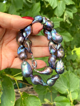 Load image into Gallery viewer, Black Baroque Pearl Necklace | Handcrafted Chunky Design showcasing peacock-black freshwater pearls.