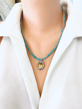 Load image into Gallery viewer, Blue Amazonite Citrine Pendant Necklace featuring a yellow citrine pendant on a double strand design.