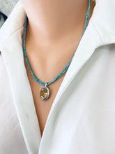 Load image into Gallery viewer, Blue Amazonite Citrine Pendant Necklace demonstrating the double strand design and luminous yellow citrine gemstone.