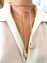 Load image into Gallery viewer, Pink Opal Baroque Pearl Necklace | 52" Lariat Design featuring faceted pink opal beads and large baroque pearls.