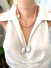 Load image into Gallery viewer, Pink Opal Baroque Pearl Necklace showcasing a 52" lariat design with pink opal beads and baroque pearls.