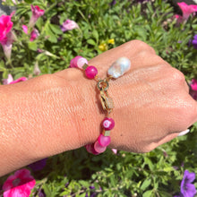Load image into Gallery viewer, Green or Hot Pink Mat Sardonyx Bracelet with Baroque Pearl Charm