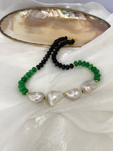 Load image into Gallery viewer, Green Jade Black Tourmaline Short Pearl Necklace showcasing black tourmaline and green jade beads with elegant pearls.