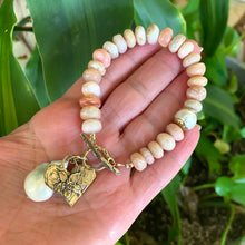Cargar imagen en el visor de la galería, Pink Opal Bracelet, Heart & baroque Pearl Charm