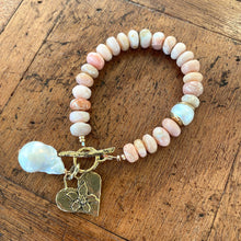 Cargar imagen en el visor de la galería, Pink Opal Bracelet, Heart & baroque Pearl Charm