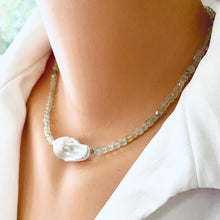 Load image into Gallery viewer, Light Green Prehnite Necklace with Baroque Pearl