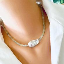 Load image into Gallery viewer, Light Green Prehnite Necklace with Baroque Pearl