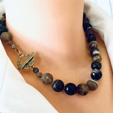 Load image into Gallery viewer, Brown Bostwana Agate Candy Necklace, Gold Bronze