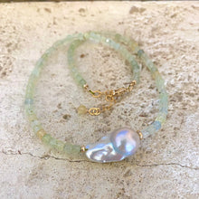 Load image into Gallery viewer, Light Green Prehnite Necklace with Baroque Pearl