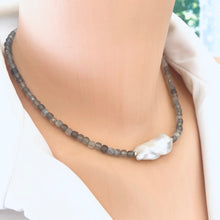 Load image into Gallery viewer, Blue Flash Labradorite Necklace & Baroque Pearl, 14k GF