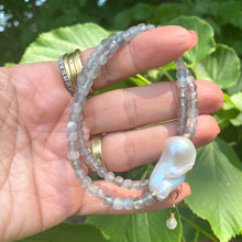 Load image into Gallery viewer, Blue Flash Labradorite Necklace & Baroque Pearl, 14k GF