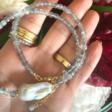 Load image into Gallery viewer, Blue Flash Labradorite Necklace & Baroque Pearl, 14k GF
