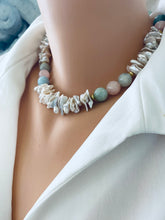 Load image into Gallery viewer, Aquamarine Morganite Necklace – close side view on mannequin