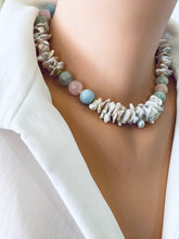Load image into Gallery viewer, Aquamarine Morganite Necklace – gold choker side angle on mannequin