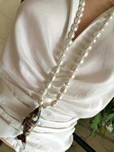 Lade das Bild in den Galerie-Viewer, Burgundy Koi Fish Pendant Necklace, 35", Hand Knotted White Baroque Pearls, 9–11mm