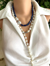 Lade das Bild in den Galerie-Viewer, White Edison Baroque Pearl Y Necklace, 9–12mm Hand Knotted, 29", Rhodium Silver Clasp