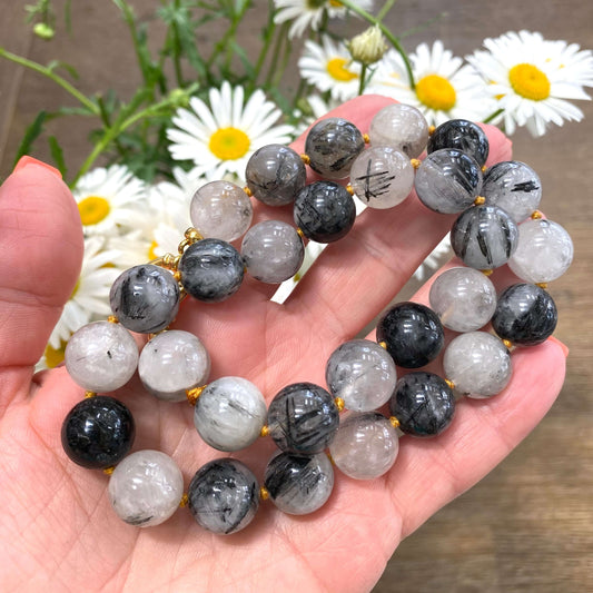 Chunky Black Tourmaline Rutilated Quartz Candy Necklace