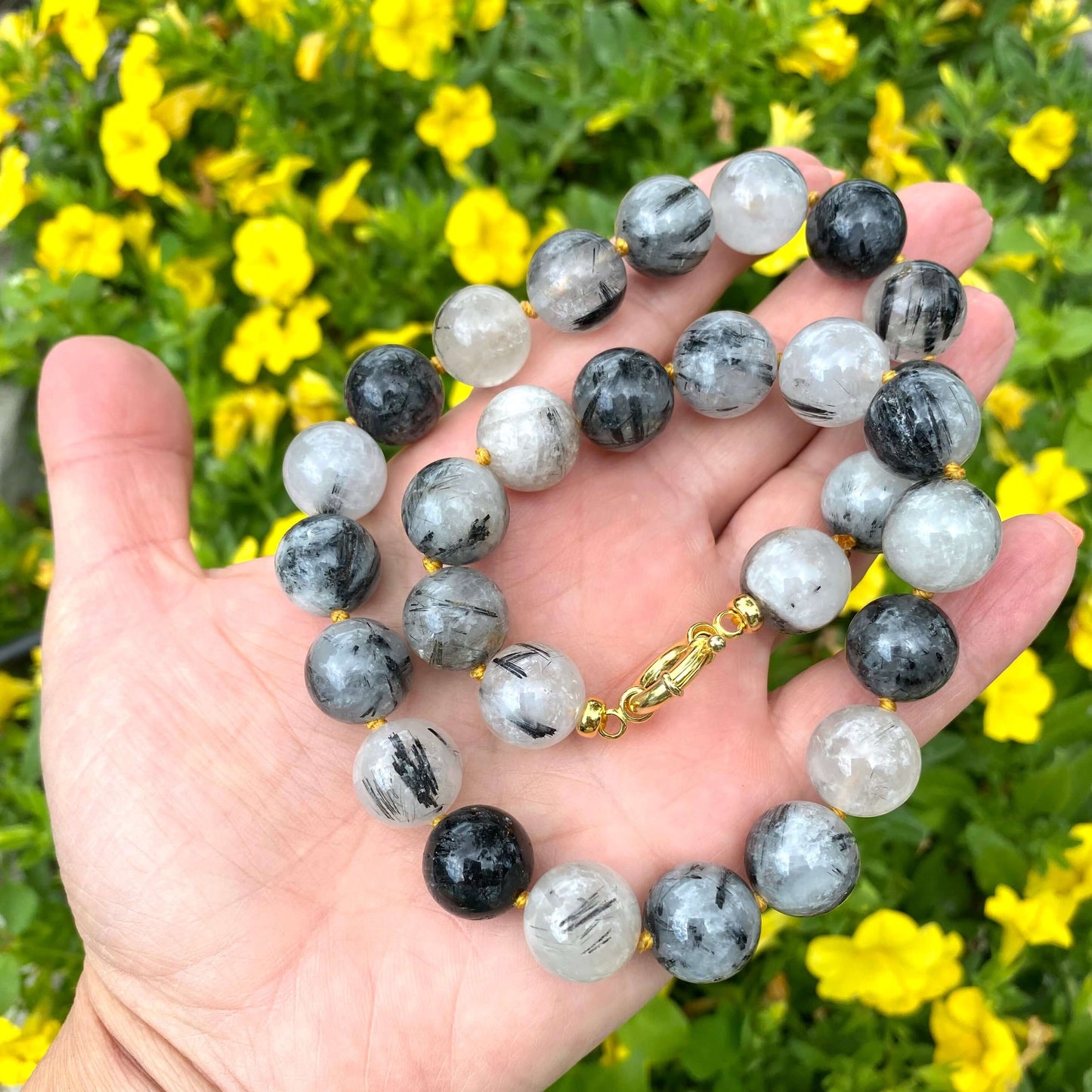 Chunky Black Tourmaline Rutilated Quartz Candy Necklace
