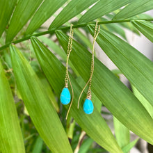 Load image into Gallery viewer, Long turquoise chain drop earrings