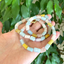 Load image into Gallery viewer, Mixed Beryl Necklace featuring Aquamarine and Morganite Gemstones, Gold Plated Spring Gate Charm Holder Clasp, 23 inches