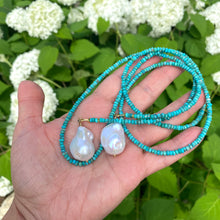 Load image into Gallery viewer, Turquoise and baroque pearls long necklace