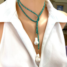 Load image into Gallery viewer, Turquoise beaded necklace with pearls