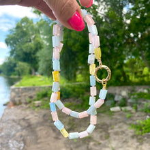 Load image into Gallery viewer, Jewelry with Mixed Beryl Stones: Aquamarine and Morganite Necklace, Gold Plated Clasp, 23 inches