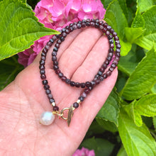 Load image into Gallery viewer, Garnet Toggle Necklace & Baroque Pearl Charm