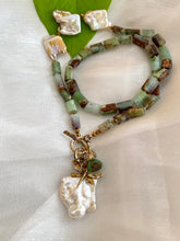 Load image into Gallery viewer, Chrysoprase Necklace, Dragonfly Charm & Baroque Pearl Pendant