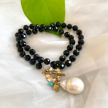Load image into Gallery viewer, Black Tourmaline Toggle Necklace & Large Baroque Pearl Pendant