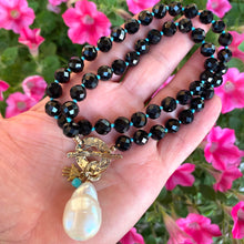 Load image into Gallery viewer, Black Tourmaline Toggle Necklace & Large Baroque Pearl Pendant