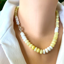 Load image into Gallery viewer, Shaded Yellow white smooth opal candy necklace with sterling silver marine closure, measuring 18 inches. This modern opal jewelry piece features soft yellow tones up to white and is a perfect gift for her.