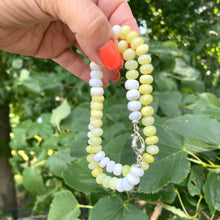 Load image into Gallery viewer, Shaded Yellow white smooth opal candy necklace with sterling silver marine closure, measuring 18 inches. This modern opal jewelry piece features soft yellow tones up to white and is a perfect gift for her.