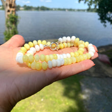 Load image into Gallery viewer, Shaded Yellow white smooth opal candy necklace with sterling silver marine closure, measuring 18 inches. This modern opal jewelry piece features soft yellow tones up to white and is a perfect gift for her.