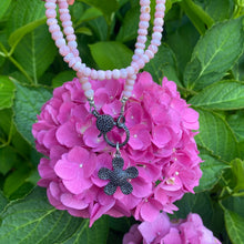 Load image into Gallery viewer, Pink Opal Necklace, Black Spinel Pave Clasp & Daisy Pendant