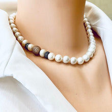 Carica l'immagine nel visualizzatore di Gallery, Bridal Pearl Necklace, Rose Gold Vermeil & Black Rhodium Plated Silver, 17"