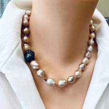 Carica l'immagine nel visualizzatore di Gallery, Pink Baroque Pearl Necklace, Black Rhodium Plated Silver, 18"
