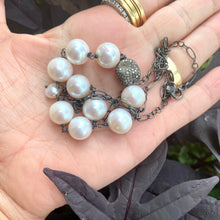 Load image into Gallery viewer, Wire-Wrapped Pearls Necklace, Diamond Pave Oxidized Silver