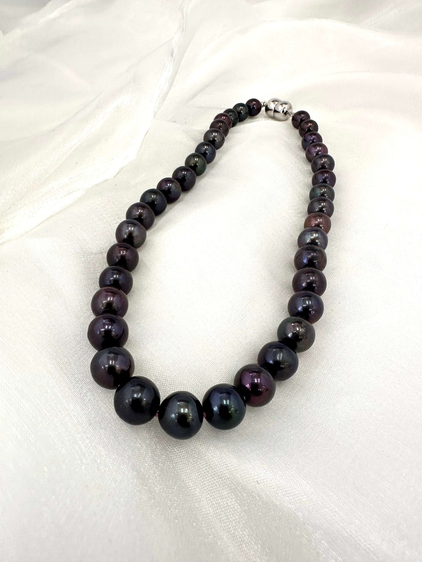 Black Pearl Necklace | Rhodium Plated Sterling Silver Magnetic Clasp, 16" or 17"
