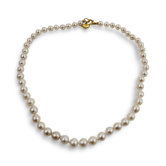 classic pearl necklace with gold heart charm, 7-8mm, Length: 18 inches (45.5 cm)