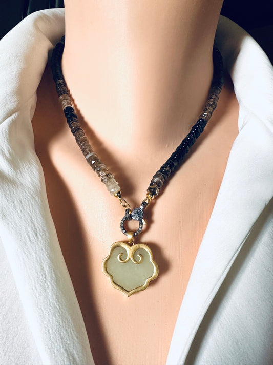 Hotan Jade Pendant in Gold Vermeil – Natural Nephrite Jade Statement Charm