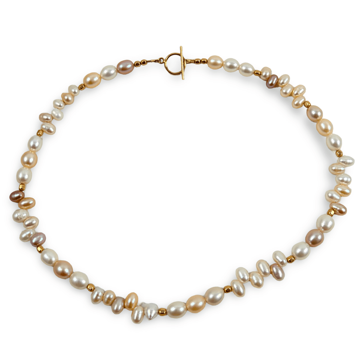 Delicate pastel pearl choker necklace, rice pearls and gold filled, peach, pink, lavender and white pearls
