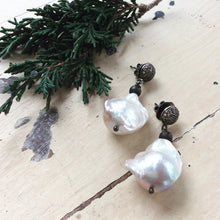 Load image into Gallery viewer, Champagne Diamond Pave Posts Baroque Pearls Earrings at $315