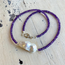 Load image into Gallery viewer, purple Amethyst beaded necklace with silver details